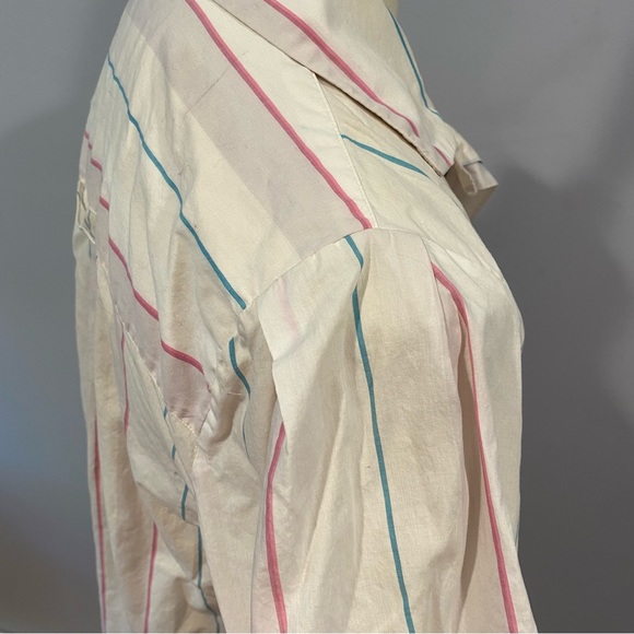 Vintage Alexander Julian White with Pink and Blue Stripes Button Down Blouse - Picture 3 of 9
